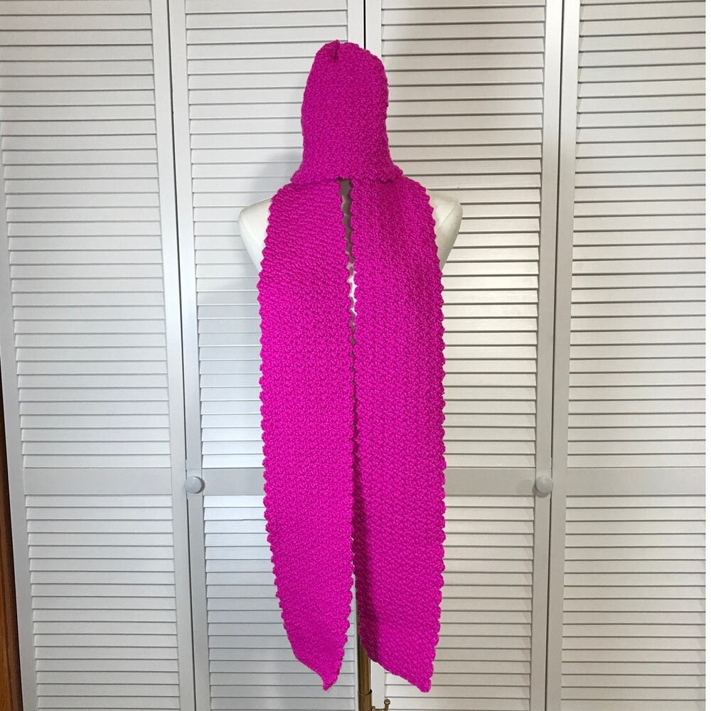 NWT Handmade Crochet Textured Winter Fuchsia Scarf 74” & Beanie